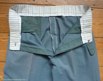 Vintage Mens 1930s 1940s NOS Faded French Trousers Slacks Sea Grey Green Wool Pants 32"