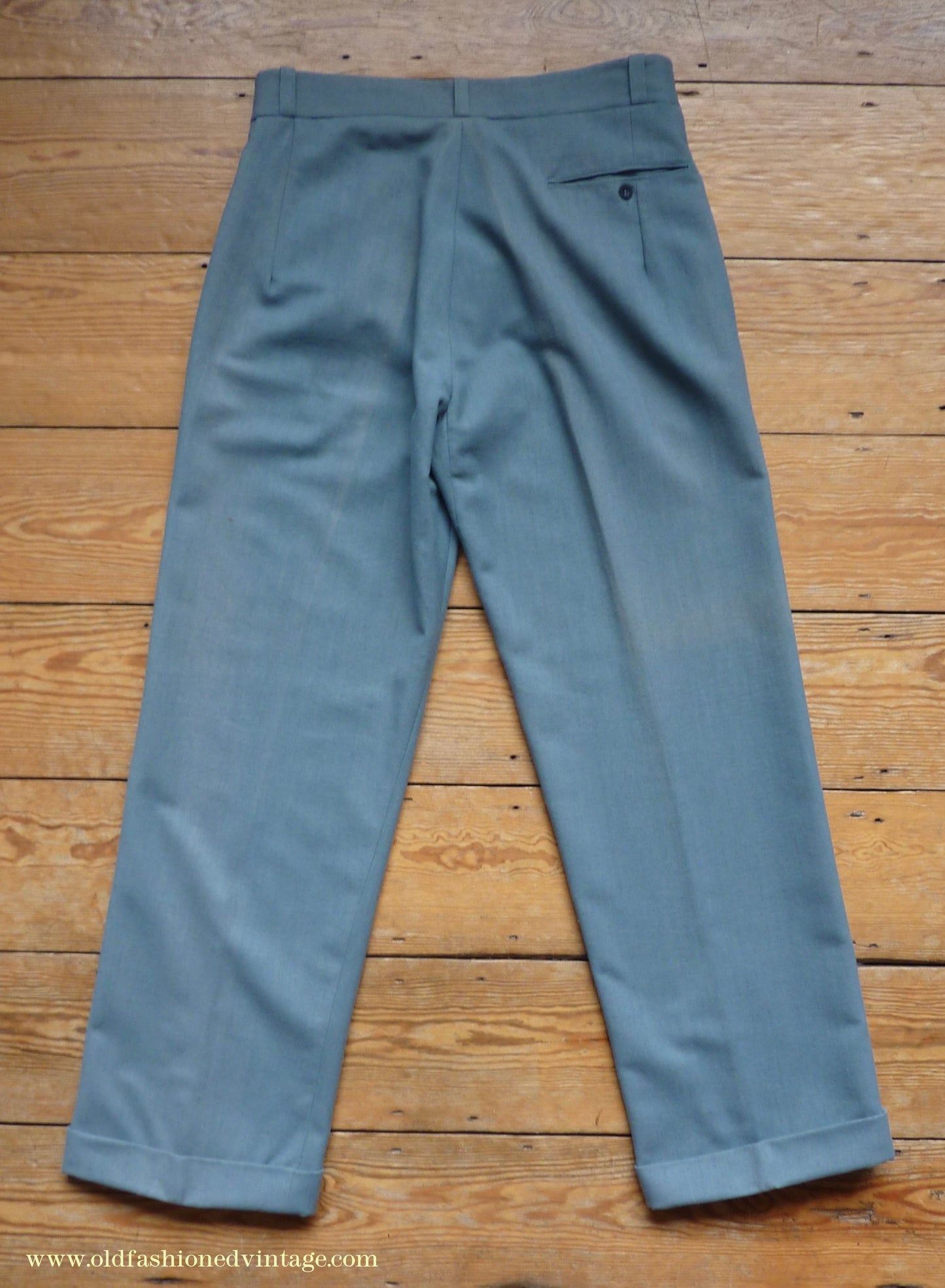 Vintage Mens 1930s 1940s NOS Faded French Trousers Slacks Sea Grey Green Wool Pants 32"