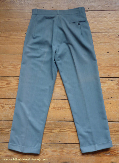 Vintage Mens 1930s 1940s NOS Faded French Trousers Slacks Sea Grey Green Wool Pants 32"