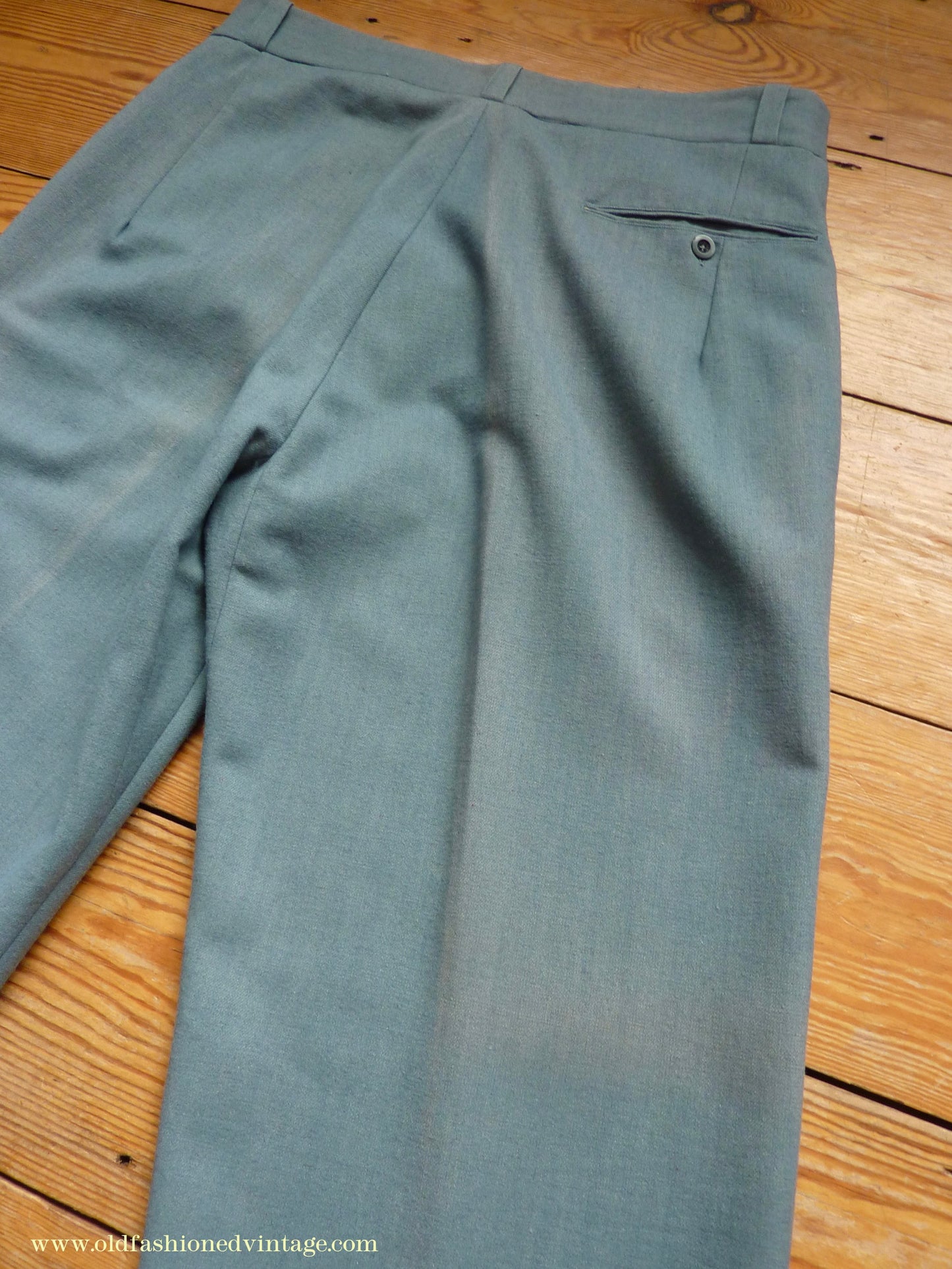 Vintage Mens 1930s 1940s NOS Faded French Trousers Slacks Sea Grey Green Wool Pants 32"