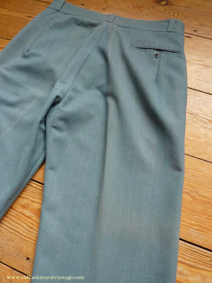 Vintage Mens 1930s 1940s NOS Faded French Trousers Slacks Sea Grey Green Wool Pants 32"
