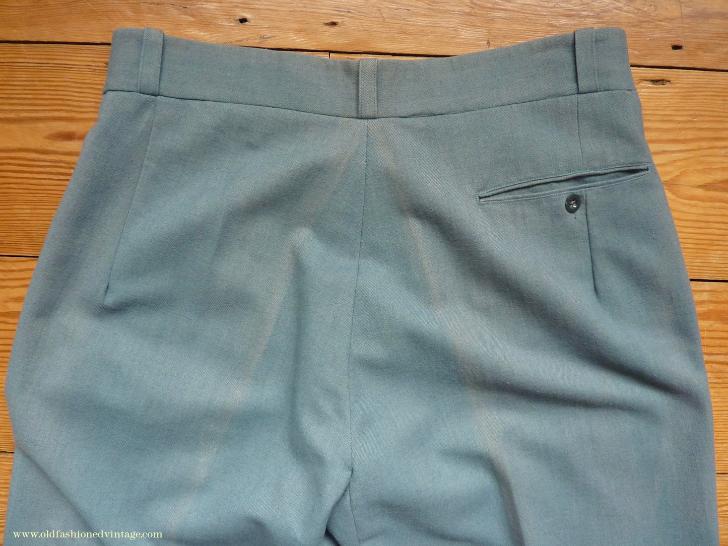Vintage Mens 1930s 1940s NOS Faded French Trousers Slacks Sea Grey Green Wool Pants 32"