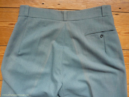 Vintage Mens 1930s 1940s NOS Faded French Trousers Slacks Sea Grey Green Wool Pants 32"