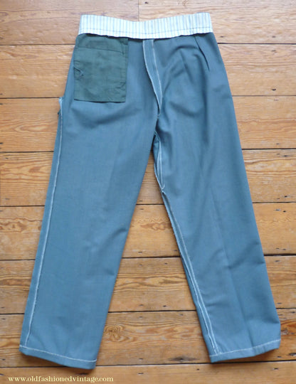 Vintage Mens 1930s 1940s NOS Faded French Trousers Slacks Sea Grey Green Wool Pants 32"