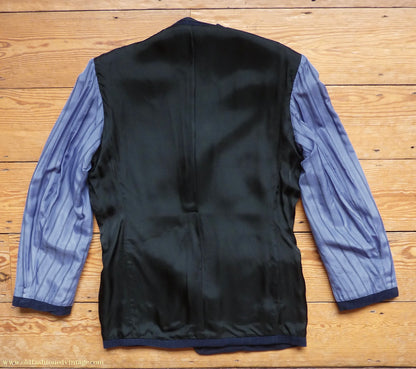 Vintage Mens 1940s European Tailored 2 Piece Suit Dark Blue Pinstripe Rayon Single Breasted 38"