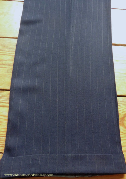 Vintage Mens 1940s European Tailored 2 Piece Suit Dark Blue Pinstripe Rayon Single Breasted 38"