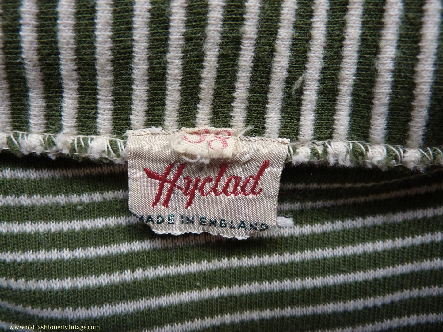 Vintage Mens 1950s "Hyclad" Polo Shirt Cotton Jersey Short Sleeved Summer T Green White Striped 38"