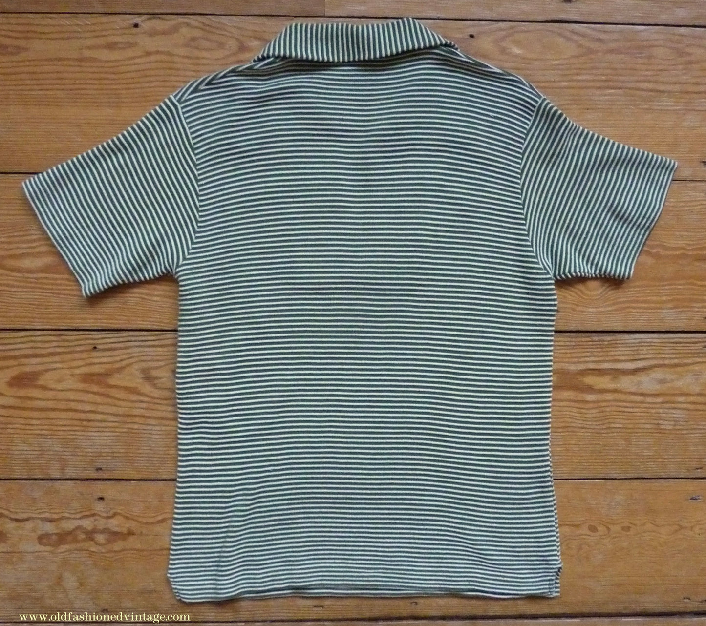 Vintage Mens 1950s "Hyclad" Polo Shirt Cotton Jersey Short Sleeved Summer T Green White Striped 38"