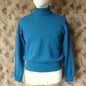 Old Fashioned Garments Vintage Reproduction 1940s Mens Roll Neck Jumper Cobalt Blue Melange Polo Turtle Sweater M