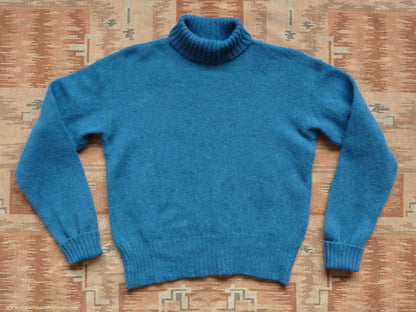 Old Fashioned Garments Vintage Reproduction 1940s Mens Roll Neck Jumper Cobalt Blue Melange Polo Turtle Sweater M