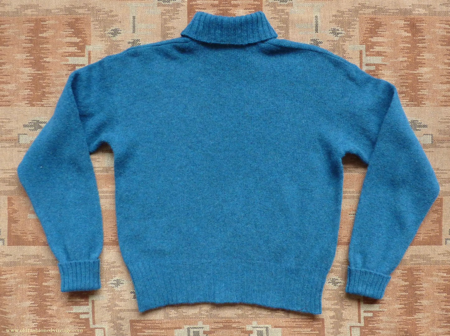 Old Fashioned Garments Vintage Reproduction 1940s Mens Roll Neck Jumper Cobalt Blue Melange Polo Turtle Sweater M