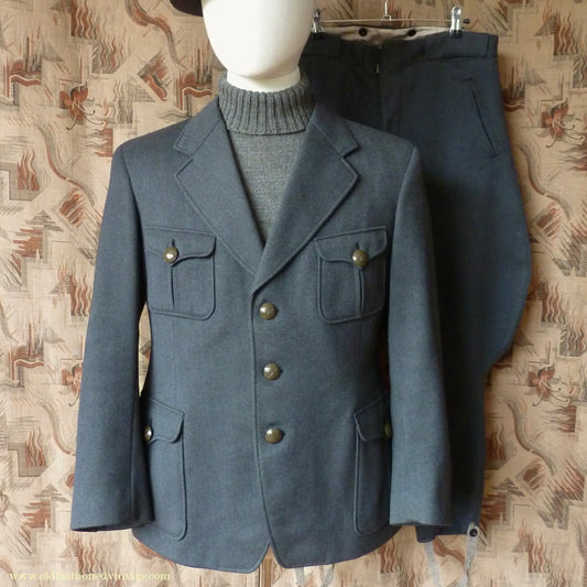 Vintage Mens 1940s 1950s Sports Suit Back Belted Jacket & Breeches Grey Wool 38" Short