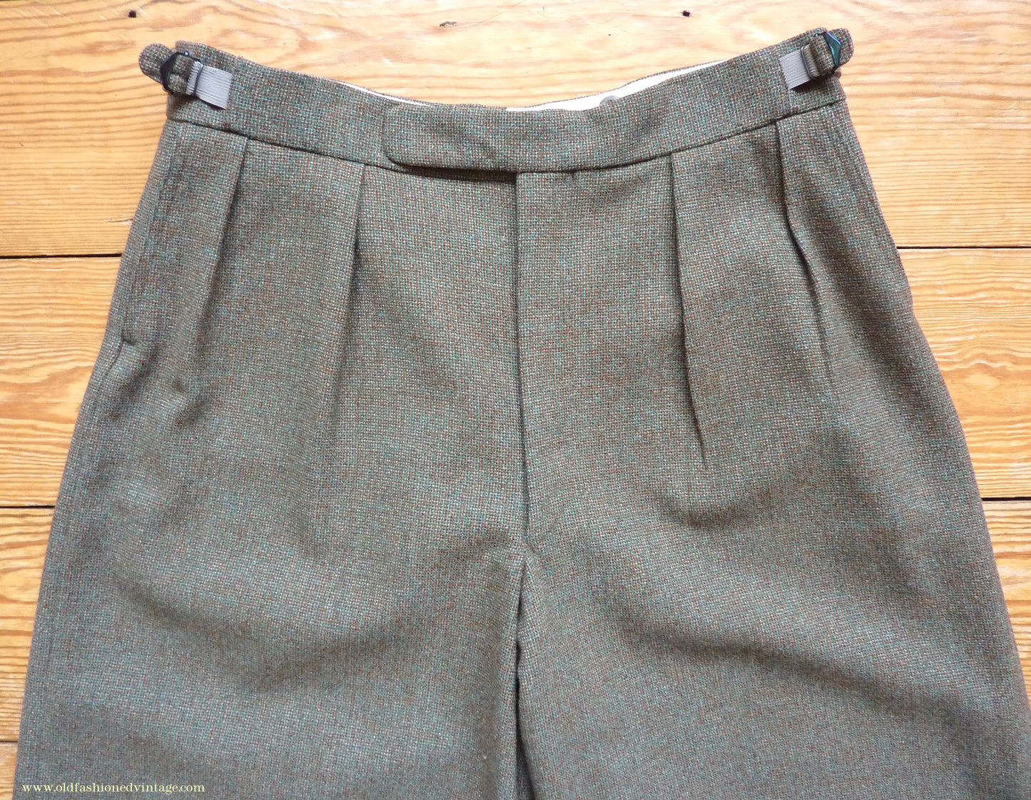 Vintage Mens 1950s Bespoke Tweed Plus Fours +4s Green Brown Wool Trousers Knickers Breeks Pants 36"