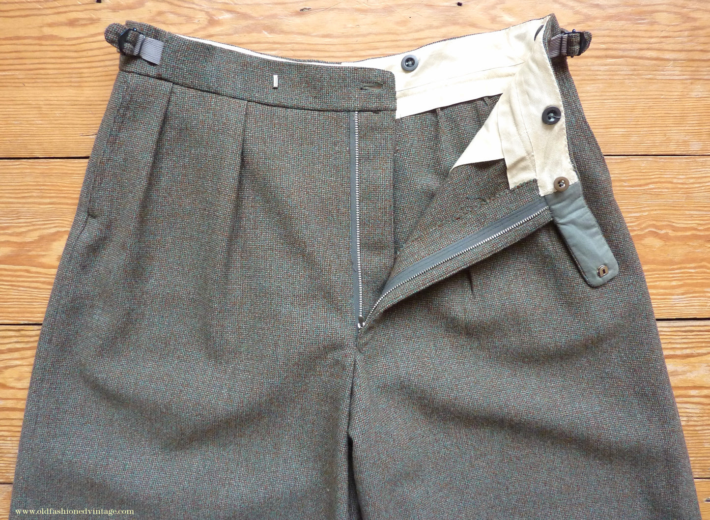 Vintage Mens 1950s Bespoke Tweed Plus Fours +4s Green Brown Wool Trousers Knickers Breeks Pants 36"