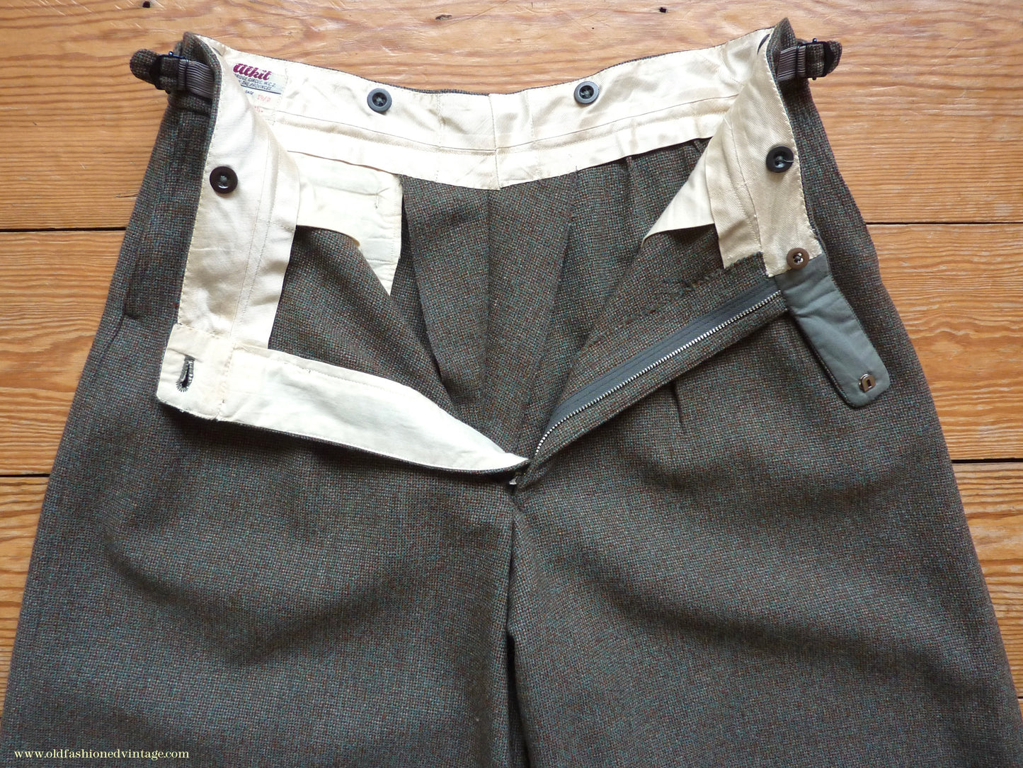 Vintage Mens 1950s Bespoke Tweed Plus Fours +4s Green Brown Wool Trousers Knickers Breeks Pants 36"