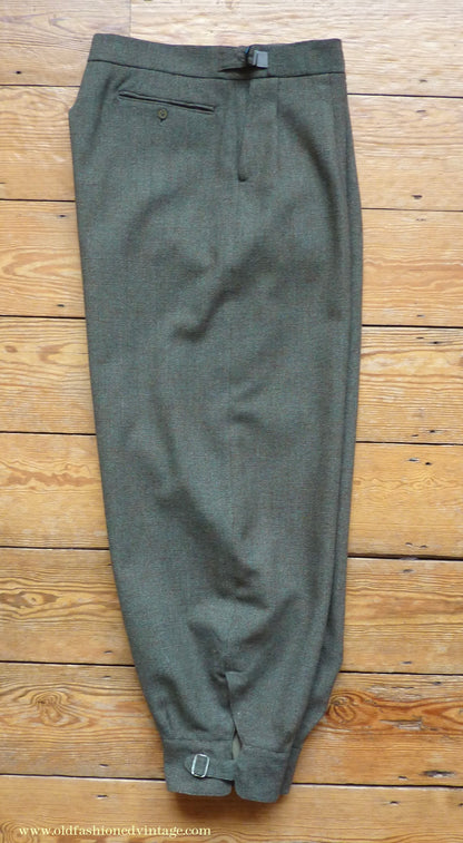 Vintage Mens 1950s Bespoke Tweed Plus Fours +4s Green Brown Wool Trousers Knickers Breeks Pants 36"