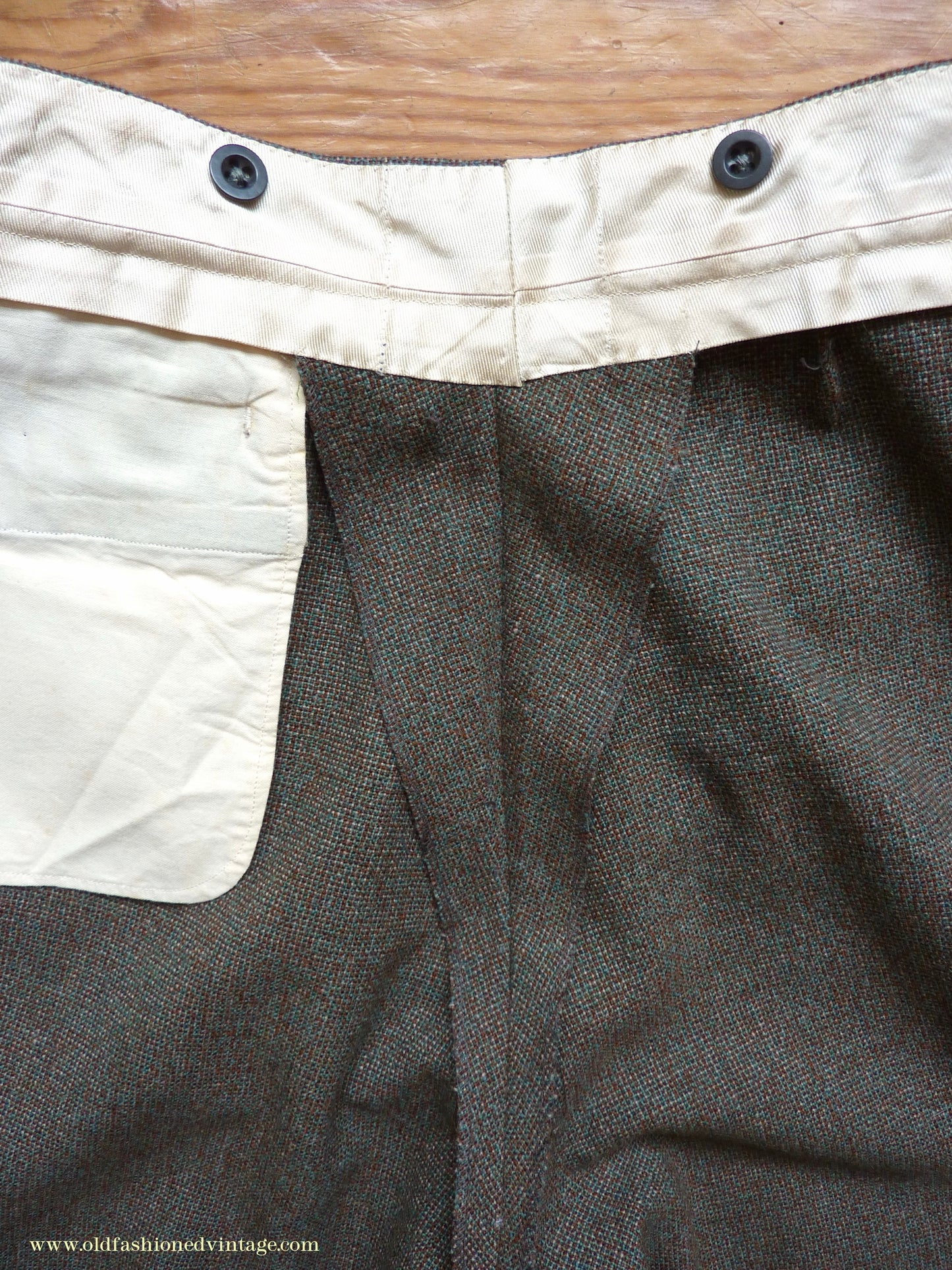 Vintage Mens 1950s Bespoke Tweed Plus Fours +4s Green Brown Wool Trousers Knickers Breeks Pants 36"