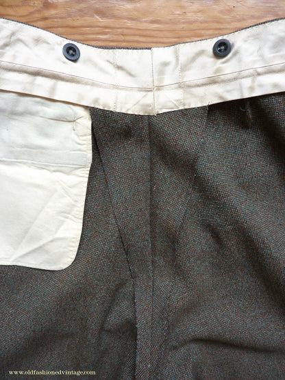Vintage Mens 1950s Bespoke Tweed Plus Fours +4s Green Brown Wool Trousers Knickers Breeks Pants 36"
