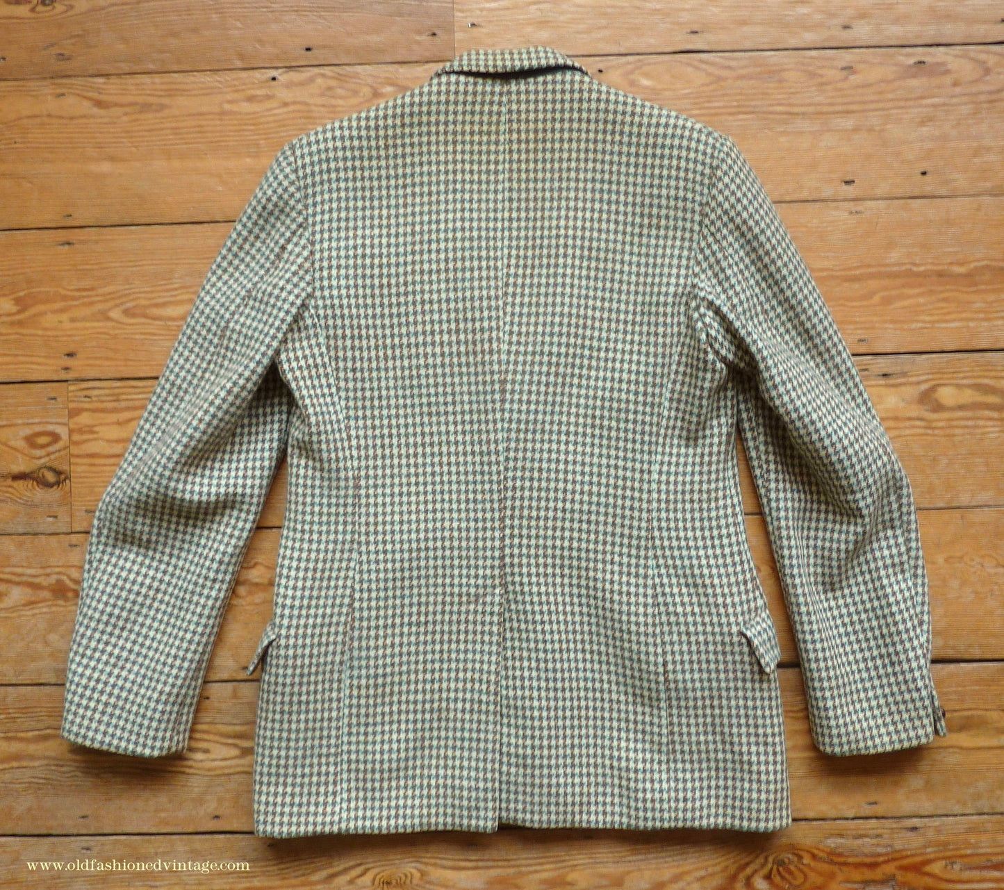 Vintage Mens 1950s Bespoke Harris Tweed Sports Jacket Green Brown Cream Houndstooth Shepherd Check 40"
