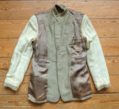 Vintage Mens 1950s Bespoke Harris Tweed Sports Jacket Green Brown Cream Houndstooth Shepherd Check 40"