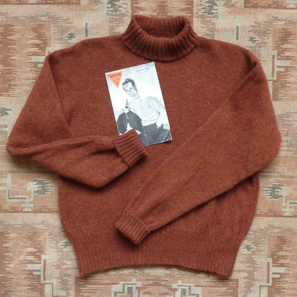 Old Fashioned Garments Vintage Reproduction 1940s Mens Roll Neck Jumper Rust Melange Polo Turtle Sweater L