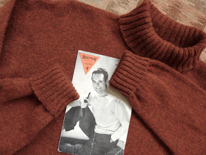 Old Fashioned Garments Vintage Reproduction 1940s Mens Roll Neck Jumper Rust Melange Polo Turtle Sweater L