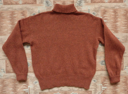 Old Fashioned Garments Vintage Reproduction 1940s Mens Roll Neck Jumper Rust Melange Polo Turtle Sweater L