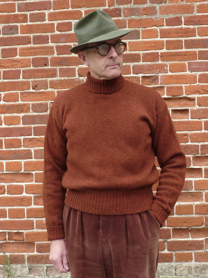Old Fashioned Garments Vintage Reproduction 1940s Mens Roll Neck Jumper Rust Melange Polo Turtle Sweater L