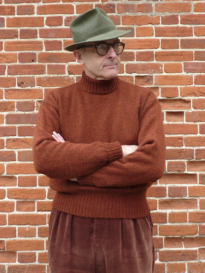 Old Fashioned Garments Vintage Reproduction 1940s Mens Roll Neck Jumper Rust Melange Polo Turtle Sweater L