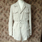 Vintage Mens 1960s 1970s Safari Jacket Belted Patch Pockets Military Style Oatmeal Flax Linen 40"