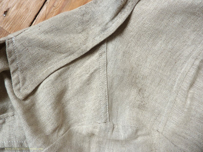 Vintage Mens 1960s 1970s Safari Jacket Belted Patch Pockets Military Style Oatmeal Flax Linen 40"