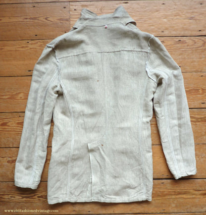 Vintage Mens 1960s 1970s Safari Jacket Belted Patch Pockets Military Style Oatmeal Flax Linen 40"