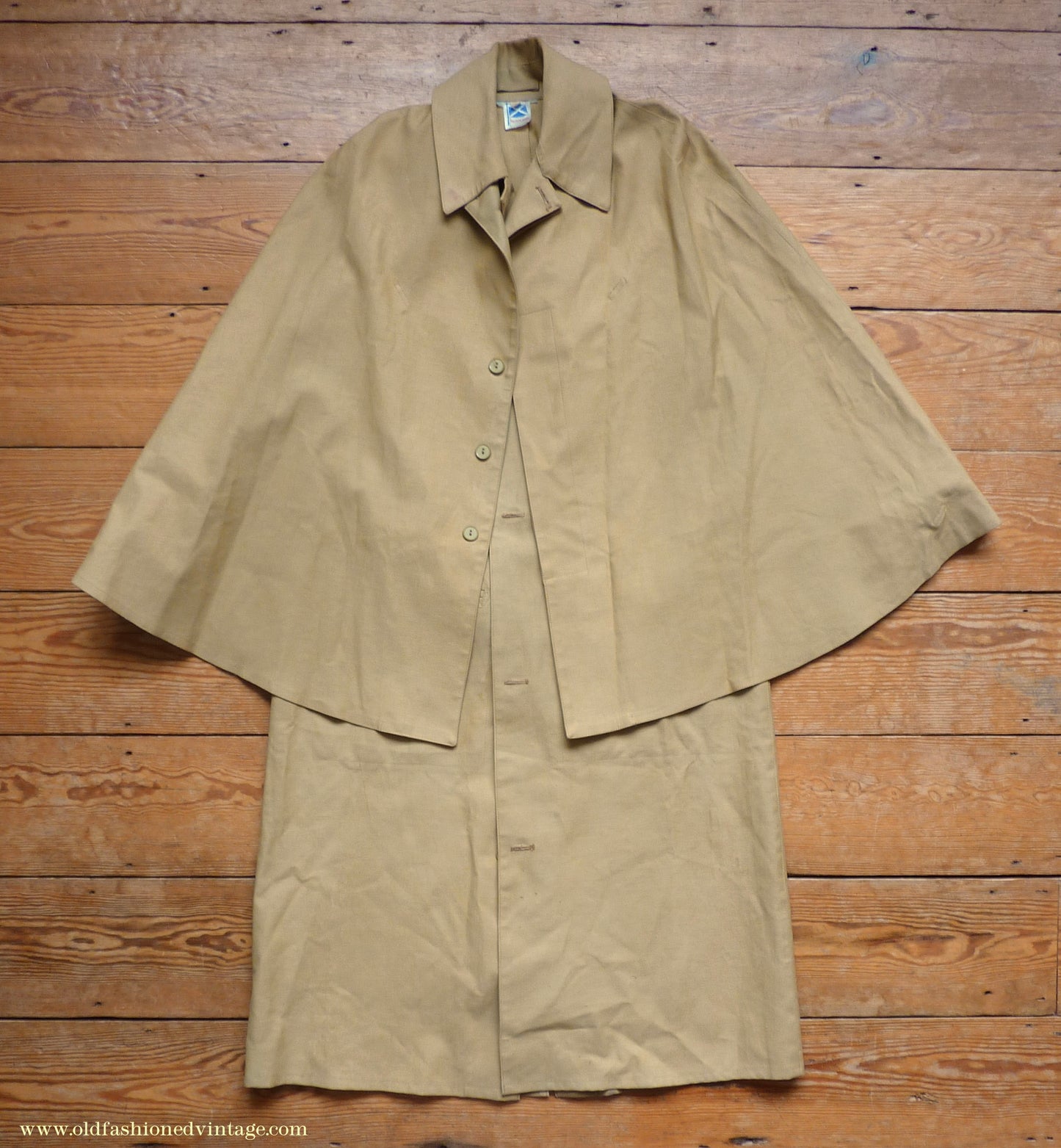 Vintage Mens 1980s Rubberised Inverness Cape Mustard Beige Rain Coat Mackintosh S