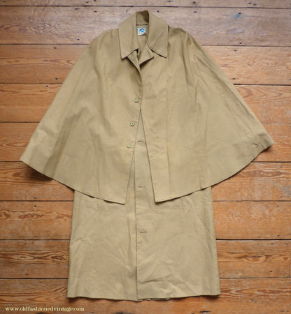 Vintage Mens 1980s Rubberised Inverness Cape Mustard Beige Rain Coat Mackintosh S