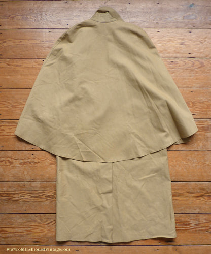 Vintage Mens 1980s Rubberised Inverness Cape Mustard Beige Rain Coat Mackintosh S