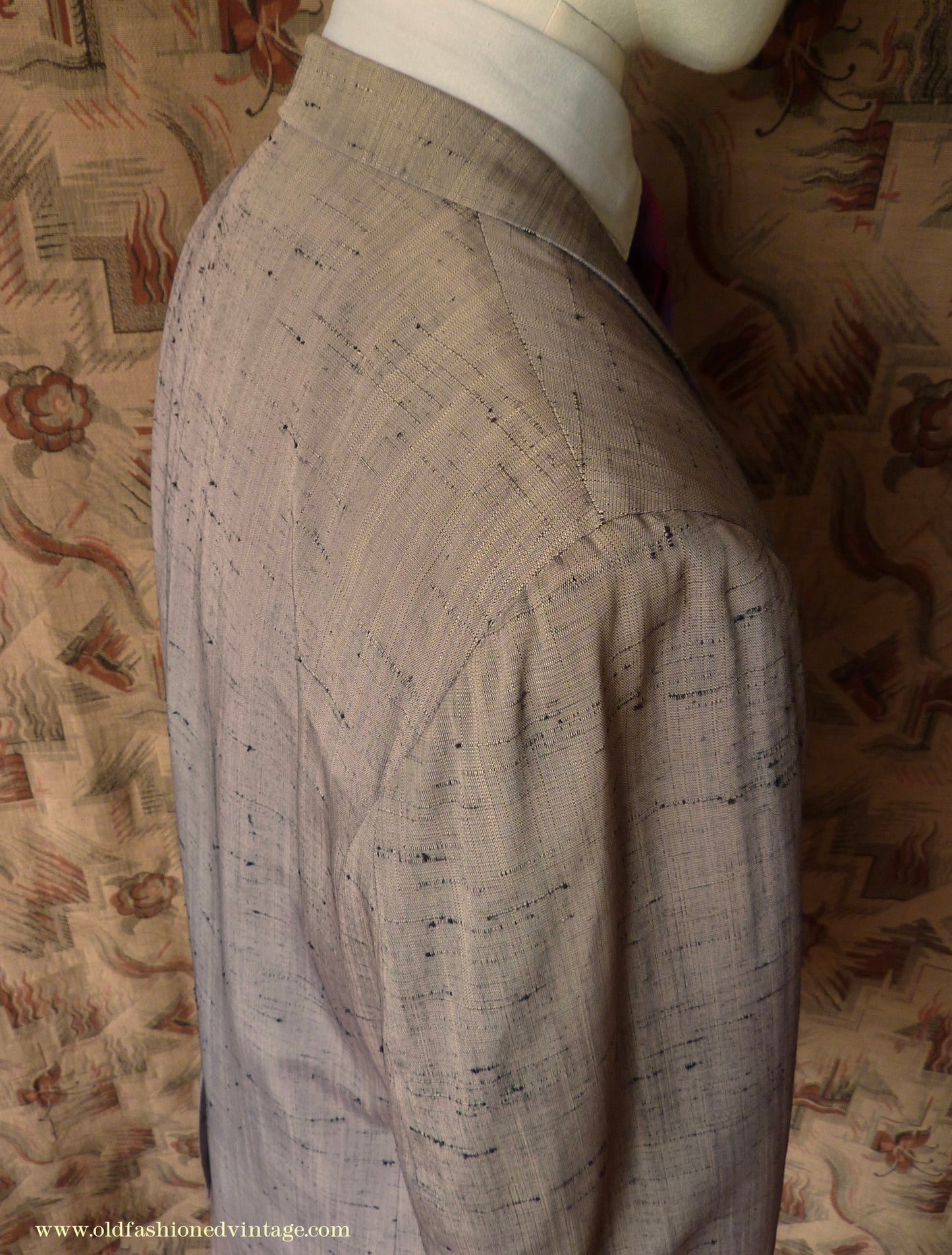 Vintage Mens 1950s American Suit Flecked Slub Shot Silk Effect Rayon Pinky Taupe Grey Black 40"
