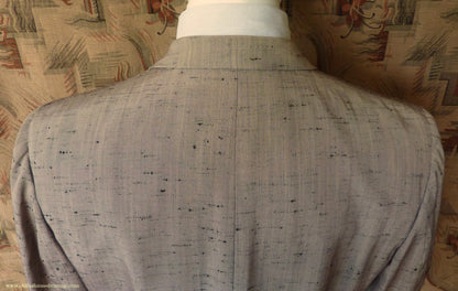 Vintage Mens 1950s American Suit Flecked Slub Shot Silk Effect Rayon Pinky Taupe Grey Black 40"