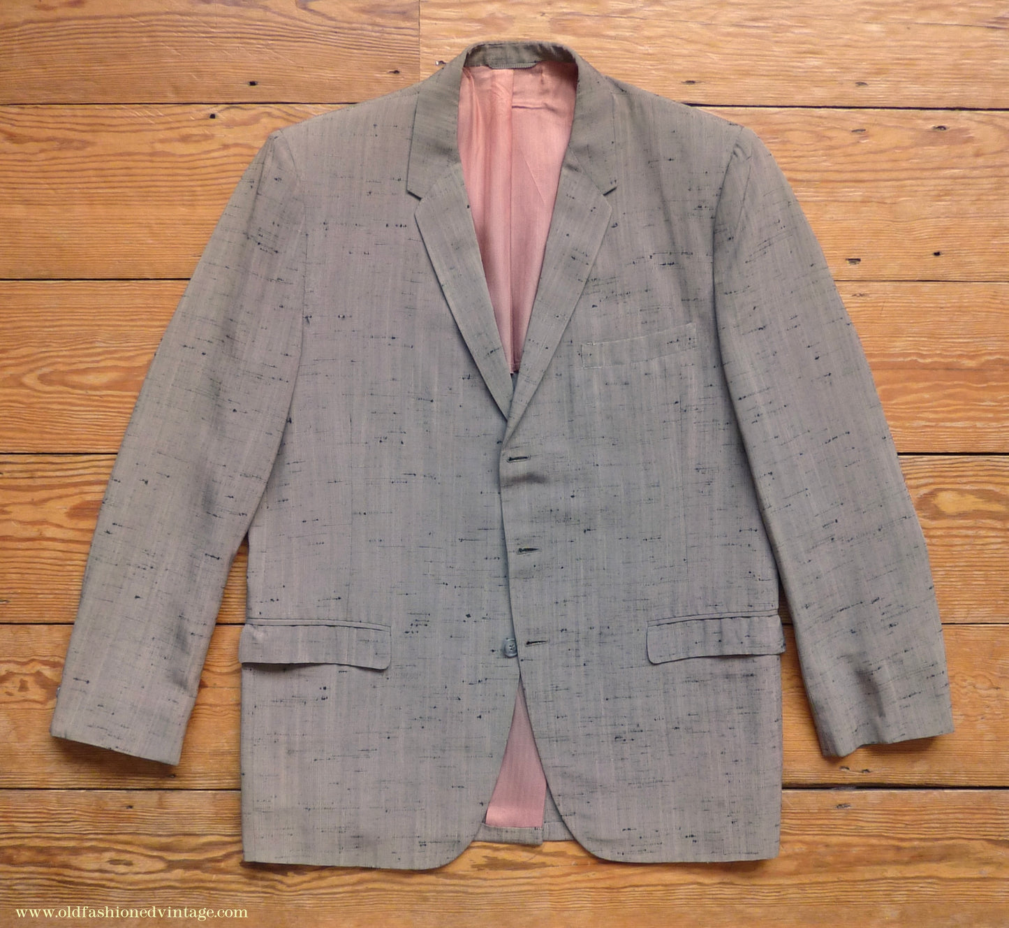 Vintage Mens 1950s American Suit Flecked Slub Shot Silk Effect Rayon Pinky Taupe Grey Black 40"
