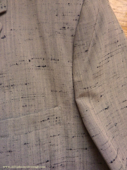 Vintage Mens 1950s American Suit Flecked Slub Shot Silk Effect Rayon Pinky Taupe Grey Black 40"