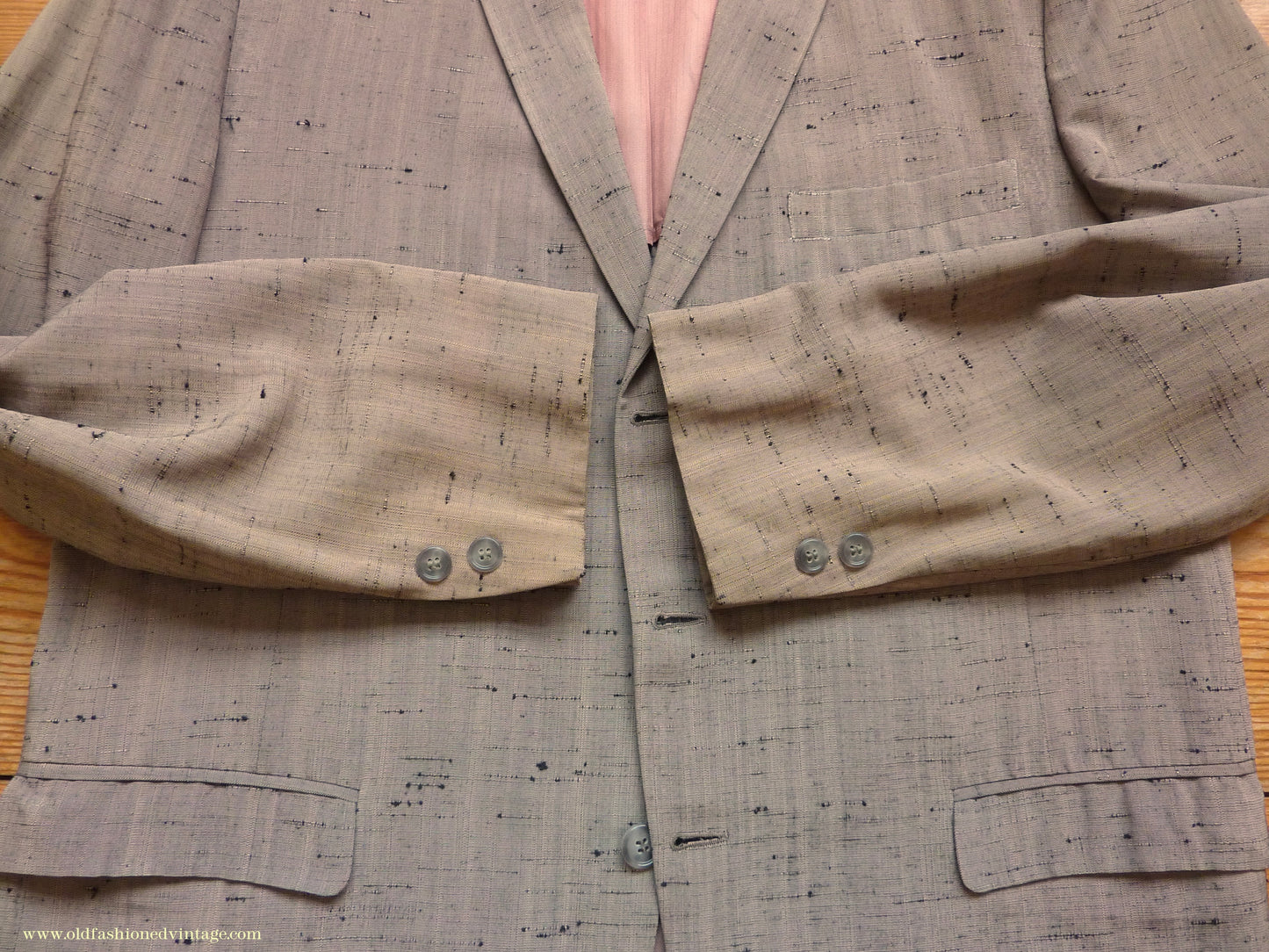 Vintage Mens 1950s American Suit Flecked Slub Shot Silk Effect Rayon Pinky Taupe Grey Black 40"