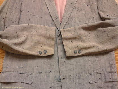 Vintage Mens 1950s American Suit Flecked Slub Shot Silk Effect Rayon Pinky Taupe Grey Black 40"