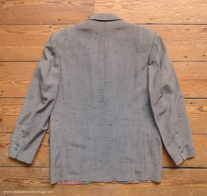 Vintage Mens 1950s American Suit Flecked Slub Shot Silk Effect Rayon Pinky Taupe Grey Black 40"