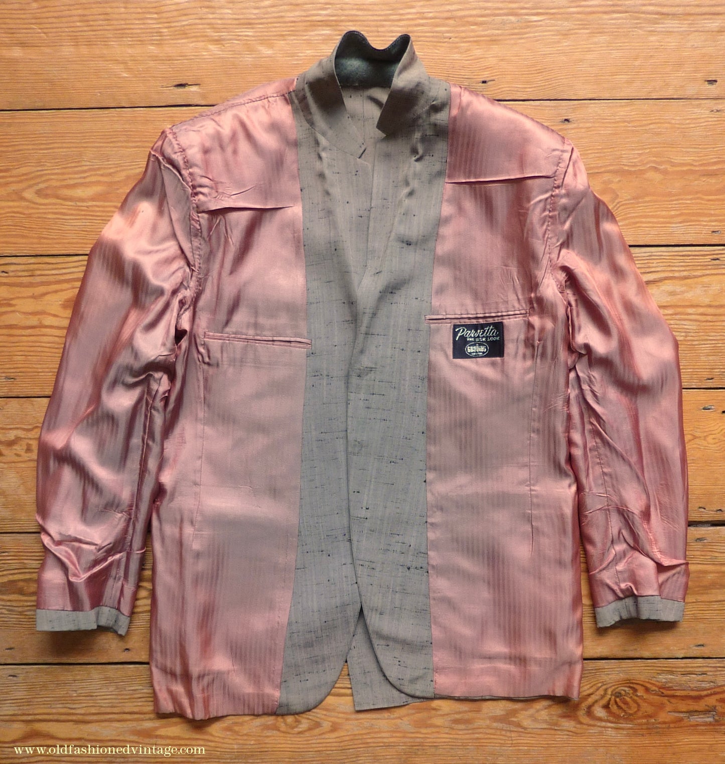 Vintage Mens 1950s American Suit Flecked Slub Shot Silk Effect Rayon Pinky Taupe Grey Black 40"