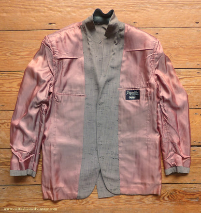 Vintage Mens 1950s American Suit Flecked Slub Shot Silk Effect Rayon Pinky Taupe Grey Black 40"