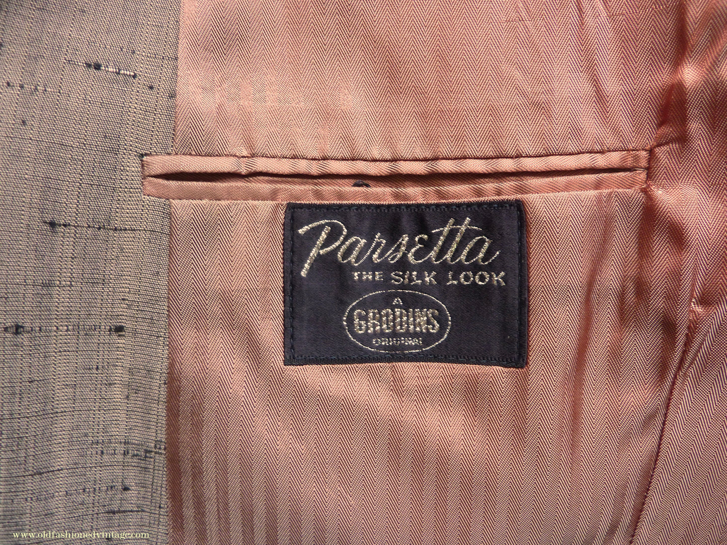 Vintage Mens 1950s American Suit Flecked Slub Shot Silk Effect Rayon Pinky Taupe Grey Black 40"
