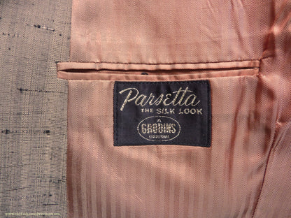 Vintage Mens 1950s American Suit Flecked Slub Shot Silk Effect Rayon Pinky Taupe Grey Black 40"