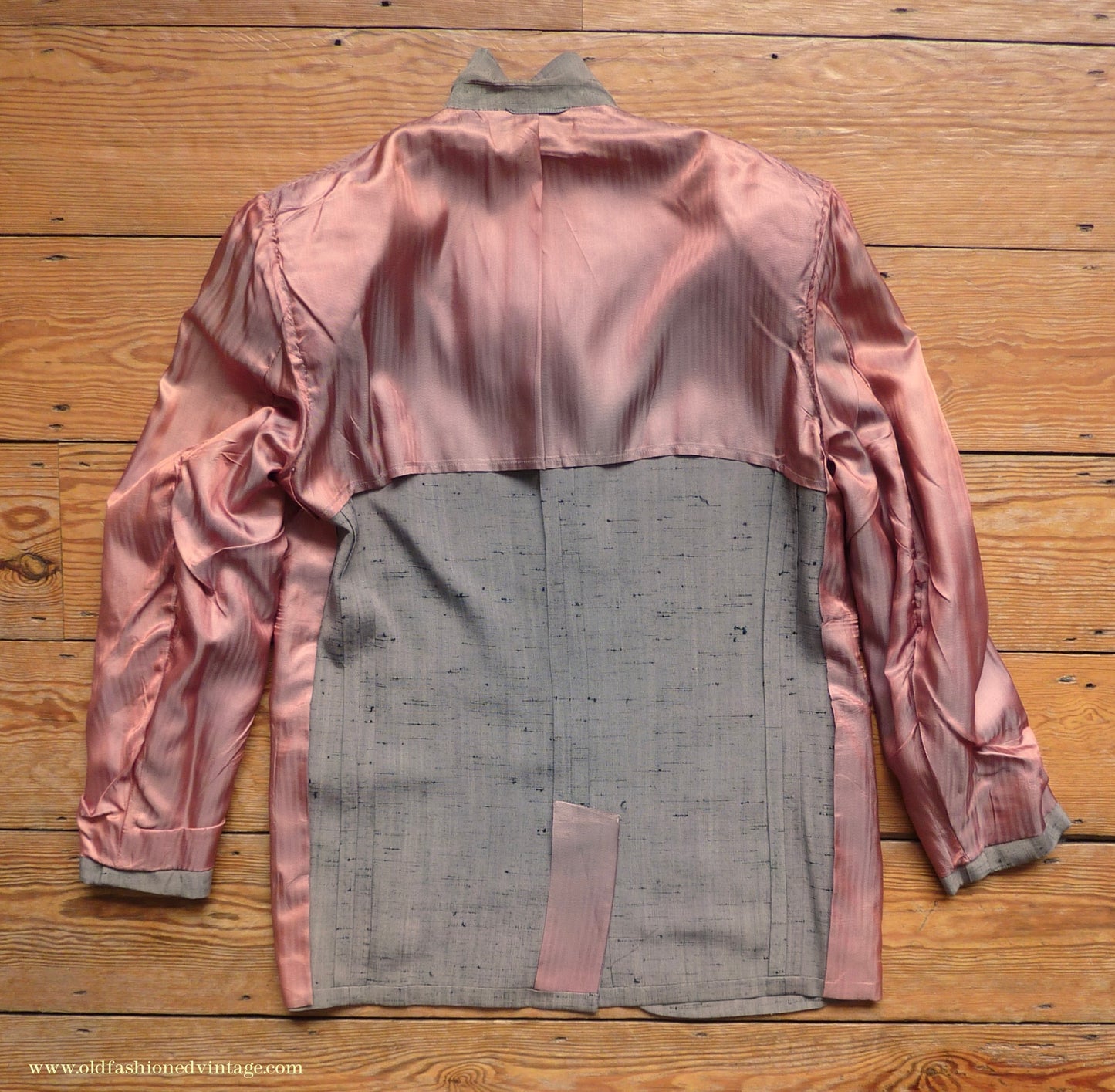 Vintage Mens 1950s American Suit Flecked Slub Shot Silk Effect Rayon Pinky Taupe Grey Black 40"