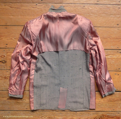 Vintage Mens 1950s American Suit Flecked Slub Shot Silk Effect Rayon Pinky Taupe Grey Black 40"