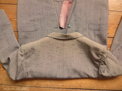 Vintage Mens 1950s American Suit Flecked Slub Shot Silk Effect Rayon Pinky Taupe Grey Black 40"