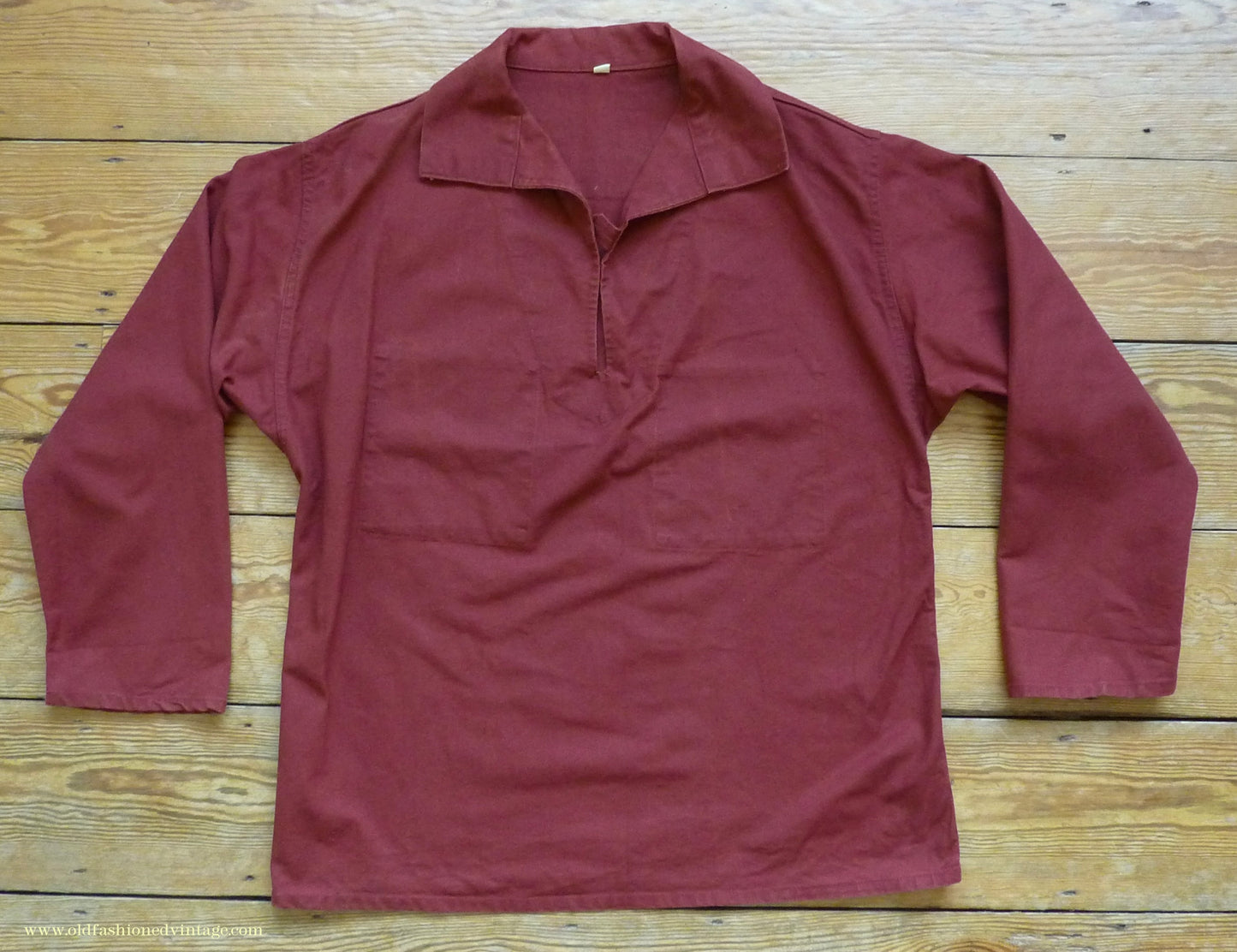 Vintage Mens 1970s 1980s Le Glazik French Breton Fisherman Smock & Trousers Set Brick Red Canvas Workwear M/L